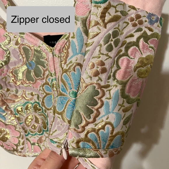 Embroidered Metallic Floral Crop Top Bralette - Pink, Gold, Blue, Green Pattern - Picture 8 of 14